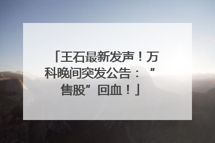 王石最新发声！万科晚间突发公告：“售股”回血！