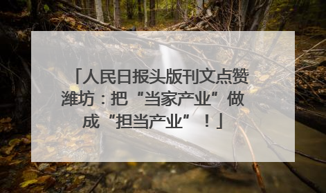 人民日报头版刊文点赞潍坊：把“当家产业”做成“担当产业”！